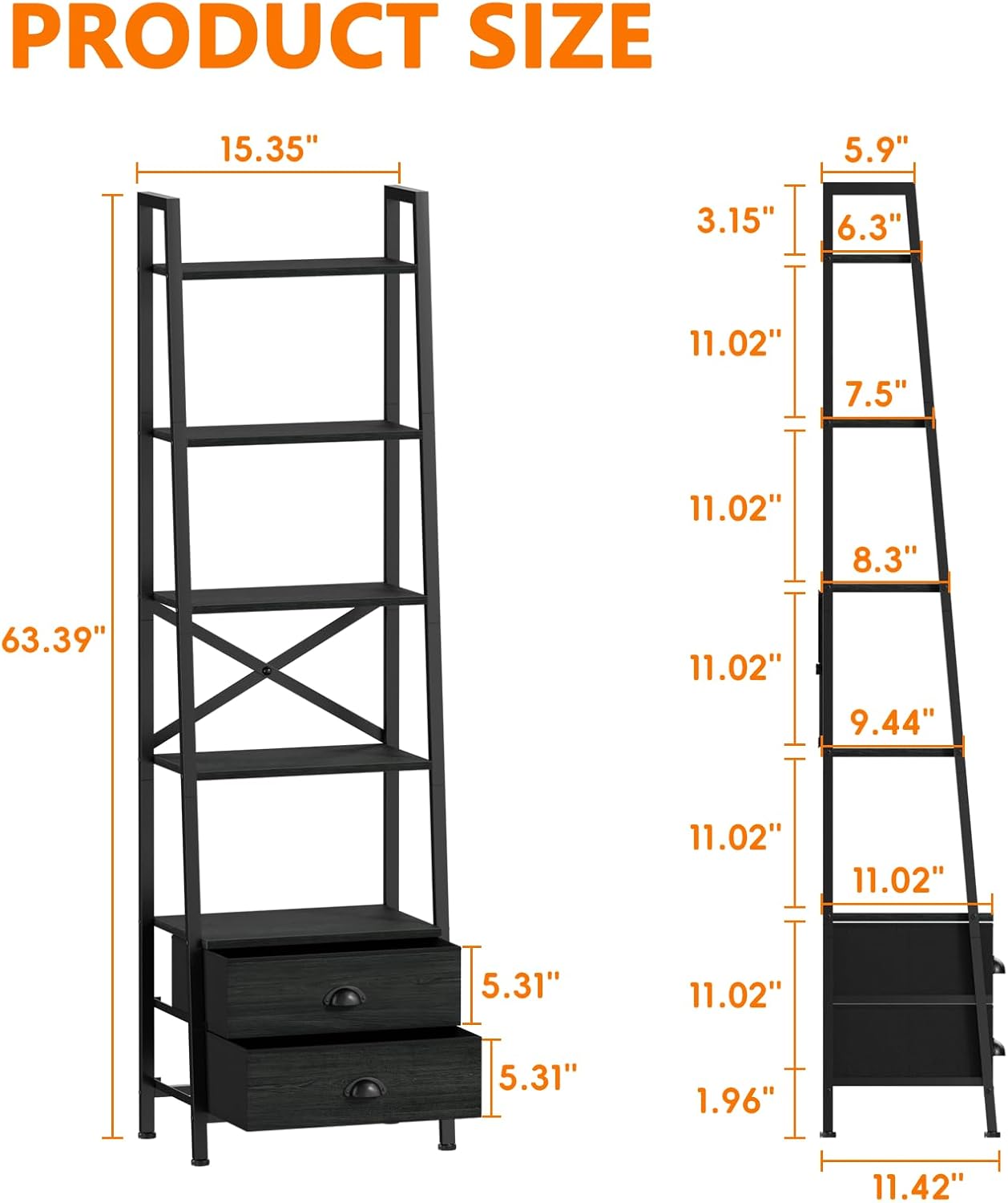 Furologee Ladder Shelf with 2 Drawers