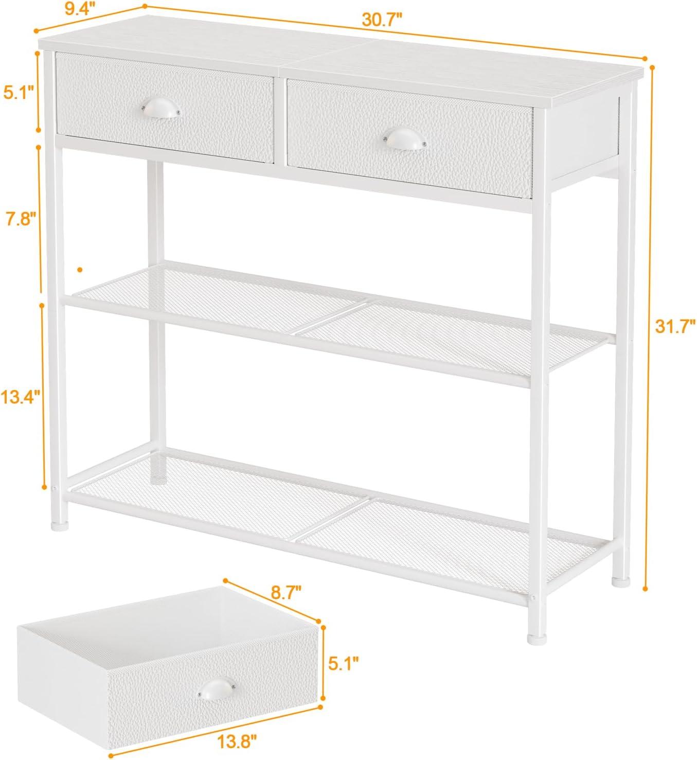 Furologee Entryway Console Table with 2 Fabric Drawers & Storage Shelf – Rustic Brown Hallway Sofa Table for Foyer or Entrance