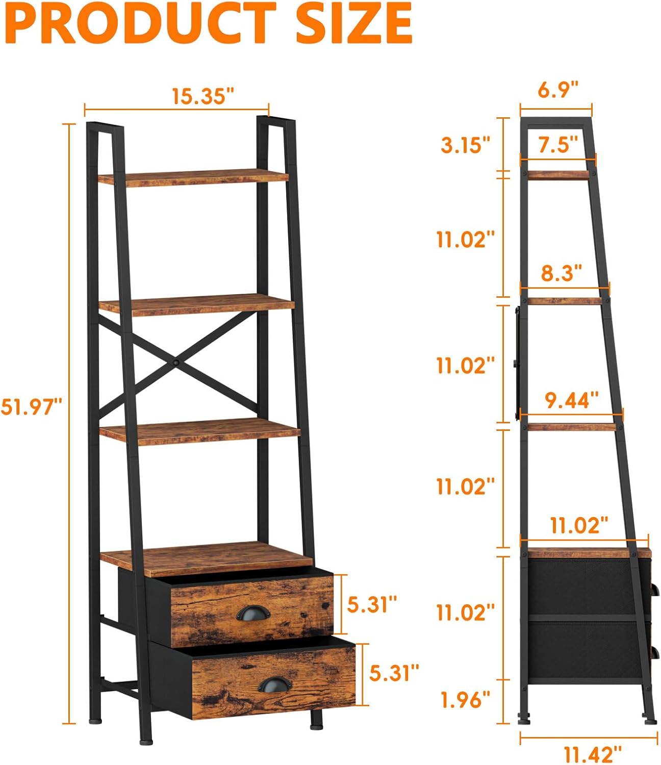 Furologee Ladder Shelf with 2 Drawers