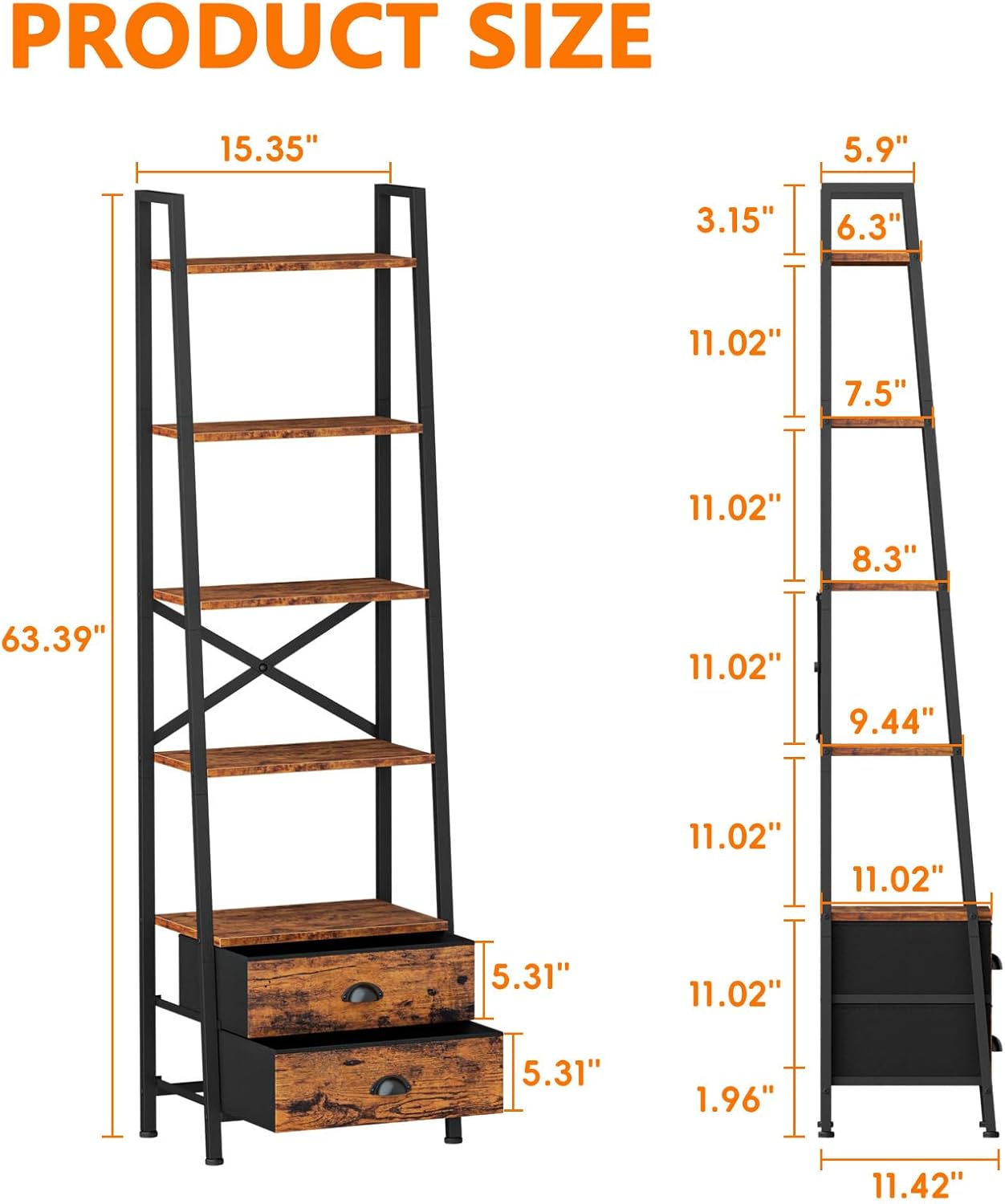 Furologee Ladder Shelf with 2 Drawers