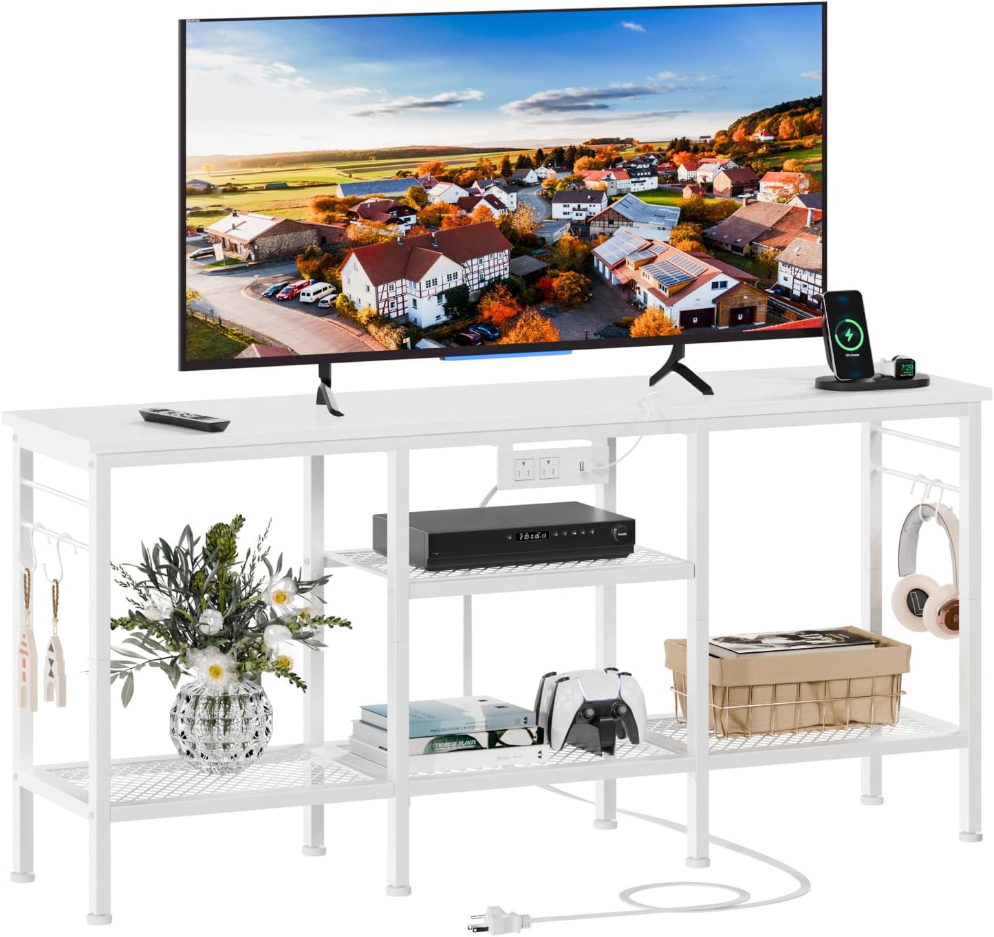Furologee 55" TV Stand with Power Outlets, Open Storage & Soundbar Shelf – Media Console for Living Room & Bedroom