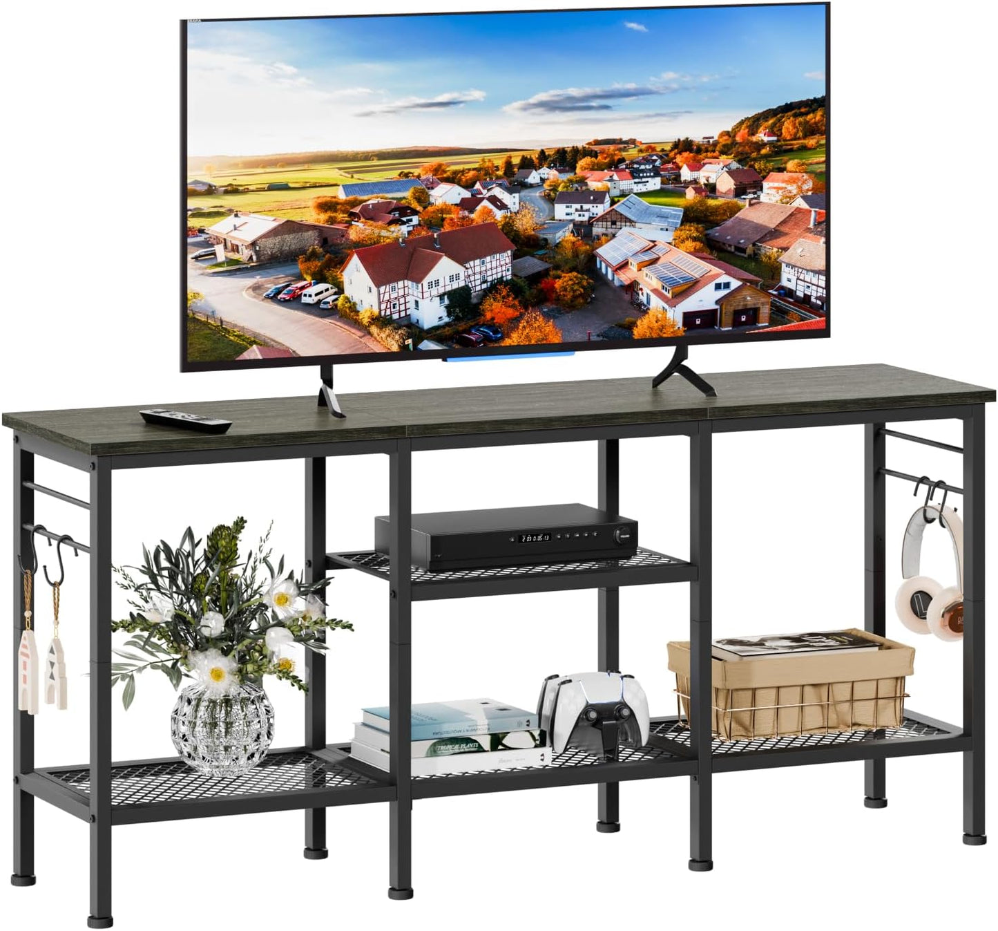 Furologee 55" TV Stand with Soundbar Shelf, Media Console Table with Open Storage for Living Room & Bedroom