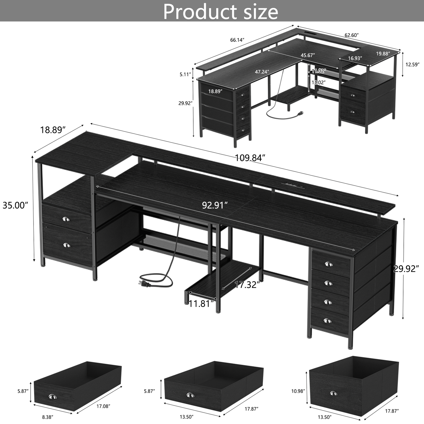 Furologee 66" L Shaped Gaming Desk with 6 Drawers & Printer Storage Shelves