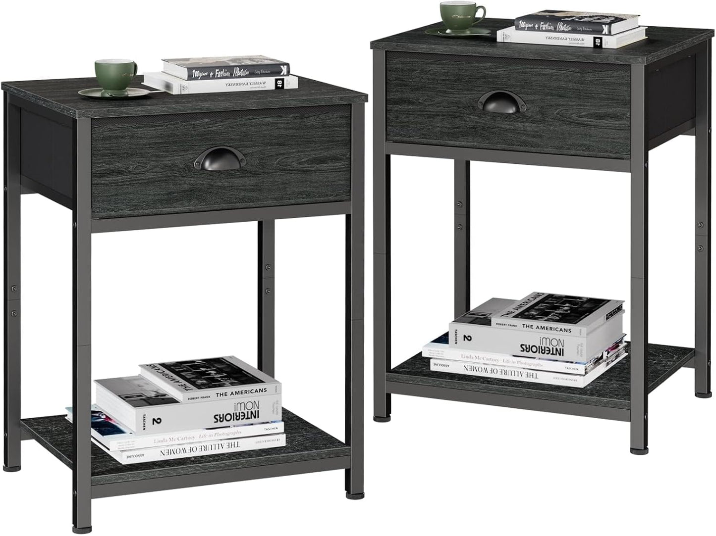 Furologee Set of 2 Nightstands with Drawer & Shelf – Industrial Bedside Tables for Bedroom/Living Room