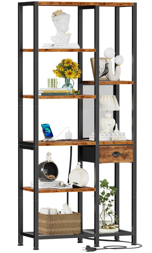 Furologee 6-Tier Bookshelf with Charging Station