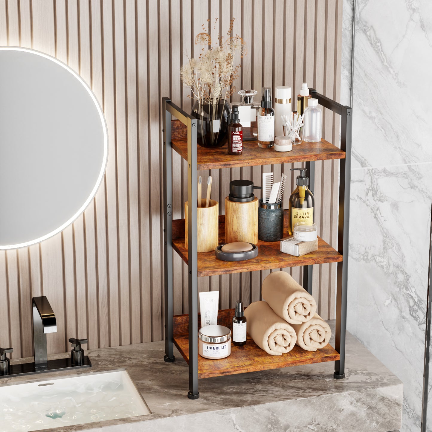 Furologee 3 Tier Bookshelf with Drawer, Small Bookcase with Shelves