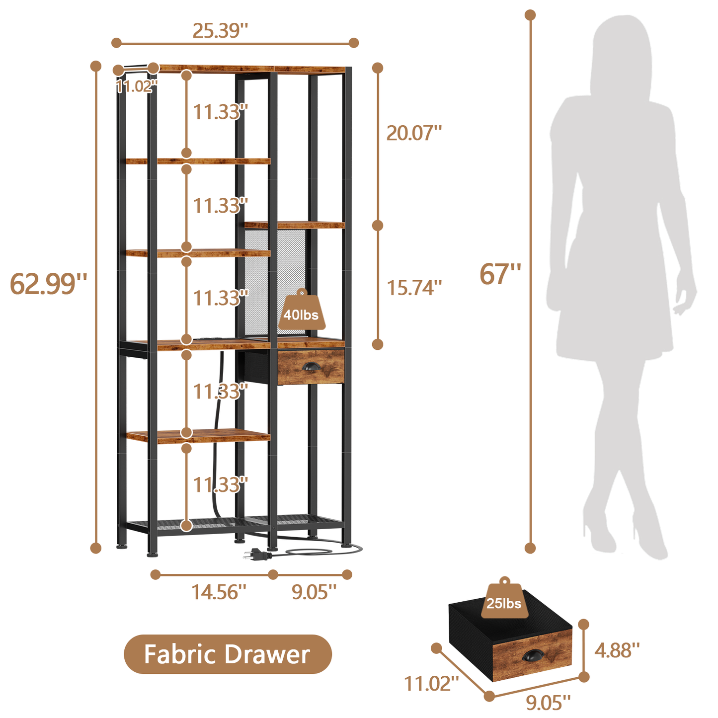 Furologee 6-Tier Bookshelf with Charging Station