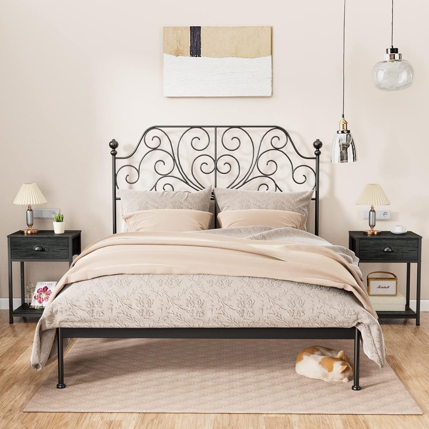 Furologee Set of 2 Nightstands with Drawer & Shelf – Industrial Bedside Tables for Bedroom/Living Room