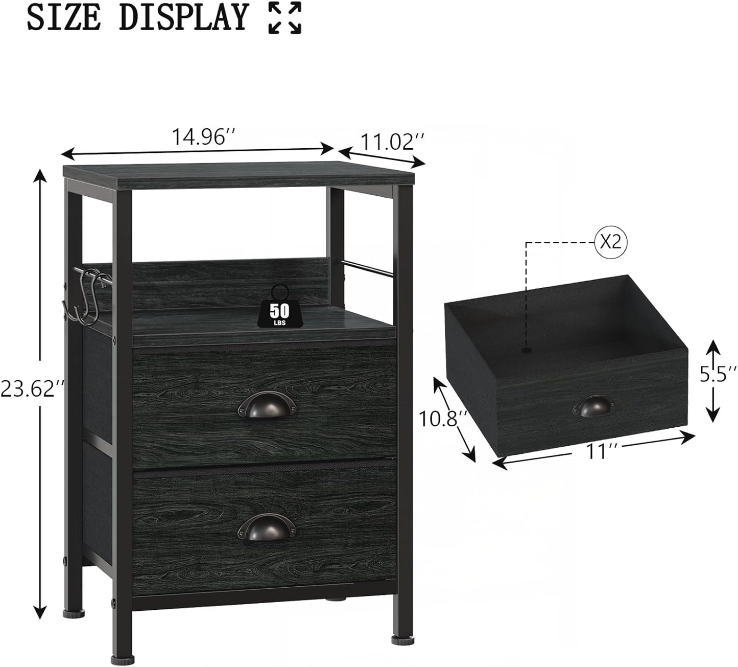 Furologee Nightstand with 2 Fabric Drawers