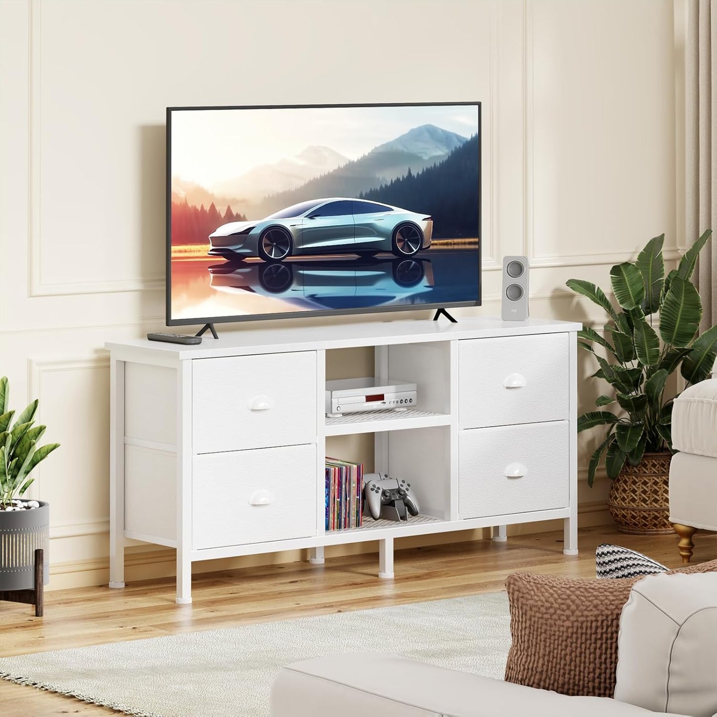 Furologee 50" TV Stand with 4 Drawers & Open Shelf – Industrial Media Console for Bedroom & Living Room