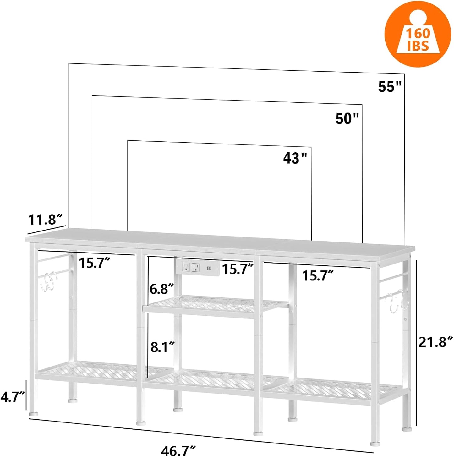 Furologee 55" TV Stand with Power Outlets, Open Storage & Soundbar Shelf – Media Console for Living Room & Bedroom