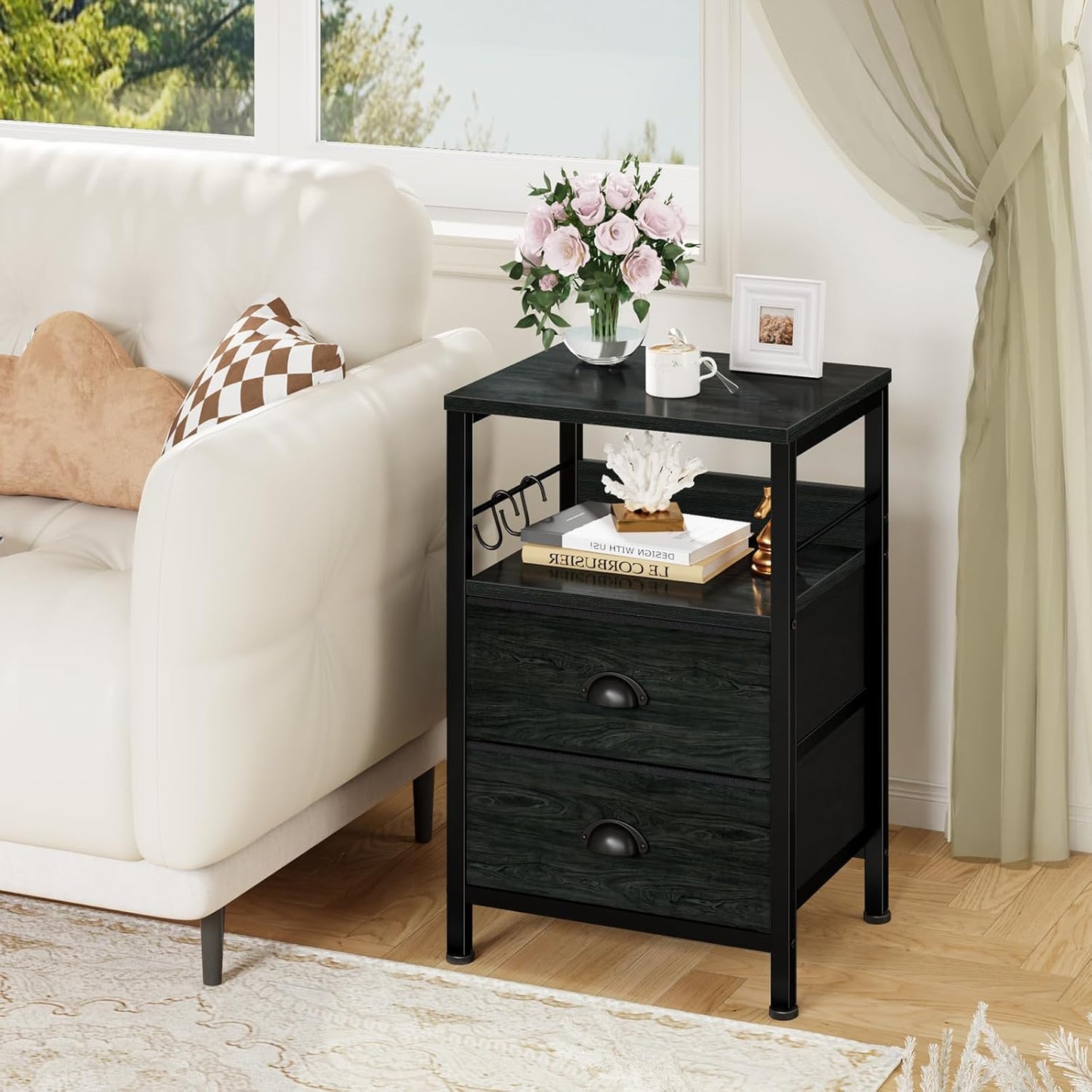 Furologee Nightstand with 2 Fabric Drawers