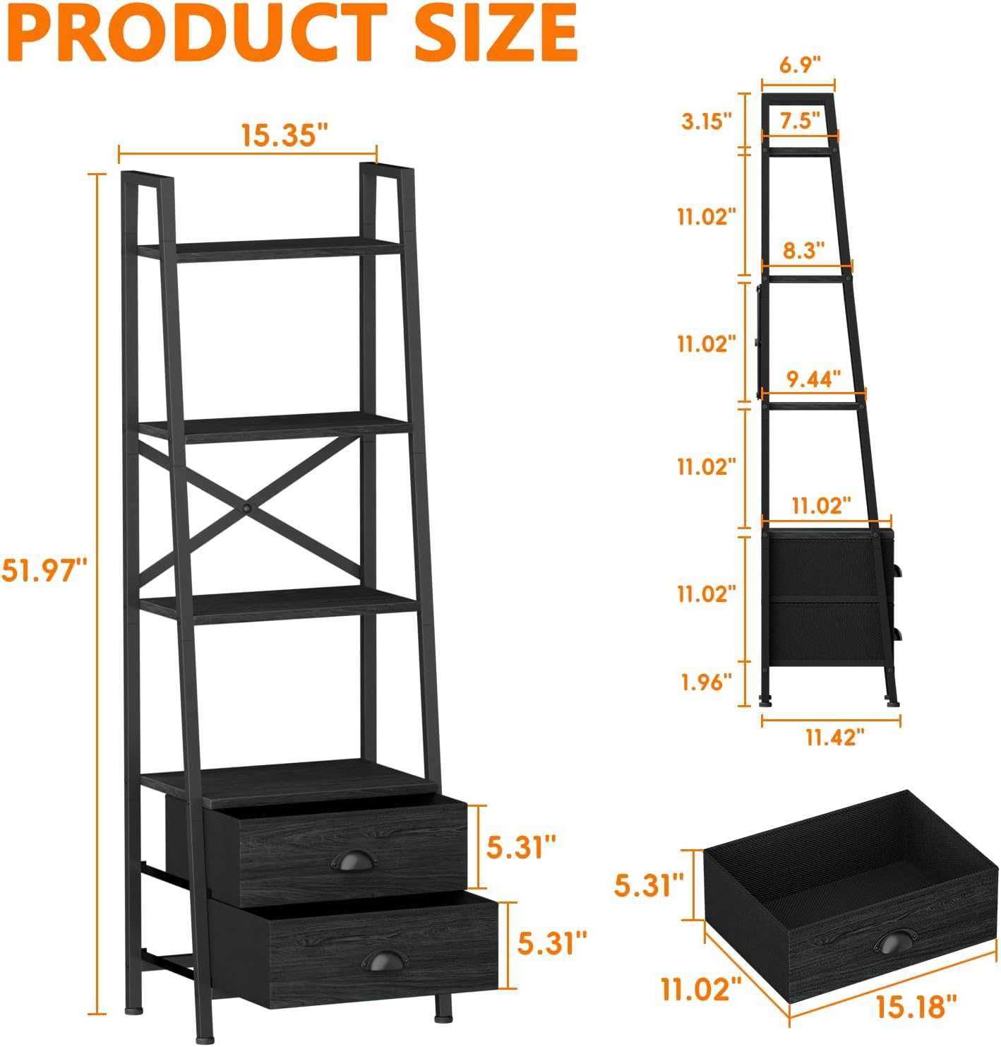Furologee Ladder Shelf with 2 Drawers