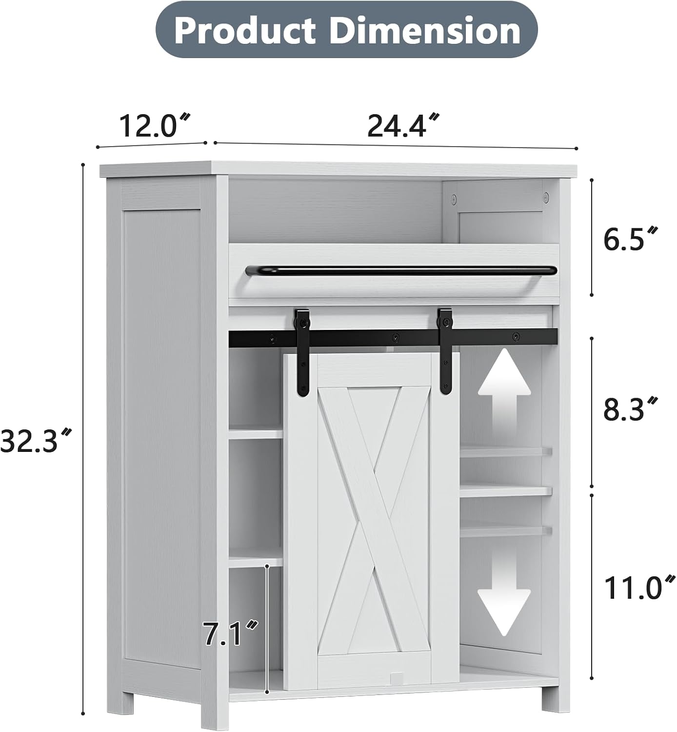 Storage Cabinet with Tray Drawer, White Farmhouse Coffee Bar Cabinet with Sliding Door for Bathroom Bedroom Living Room Laundry Kitchen