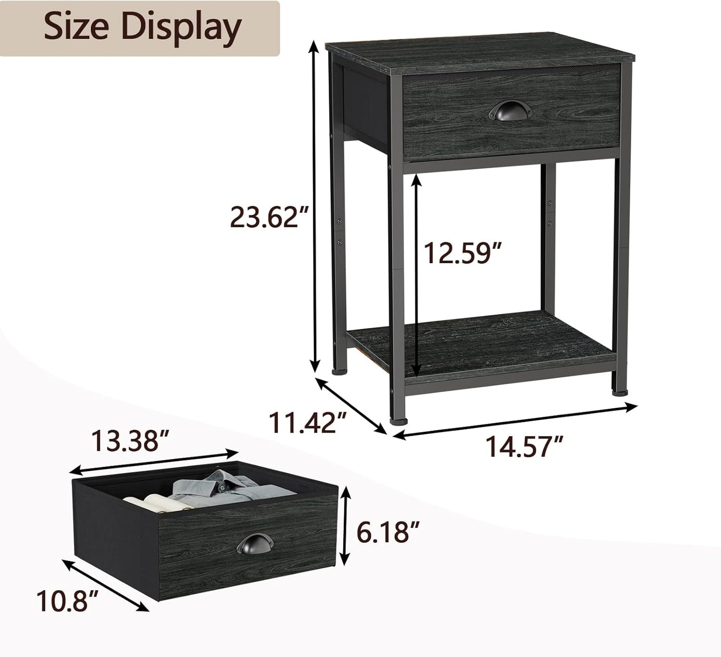 Furologee Set of 2 Nightstands with Drawer & Shelf – Industrial Bedside Tables for Bedroom/Living Room