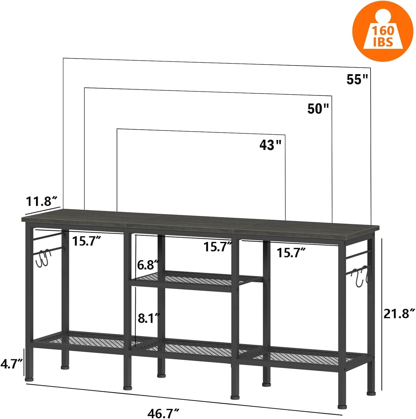 Furologee 55" TV Stand with Soundbar Shelf, Media Console Table with Open Storage for Living Room & Bedroom
