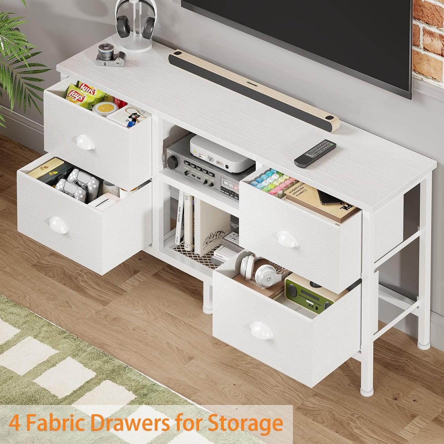 Furologee 50" TV Stand with 4 Drawers & Open Shelf – Industrial Media Console for Bedroom & Living Room