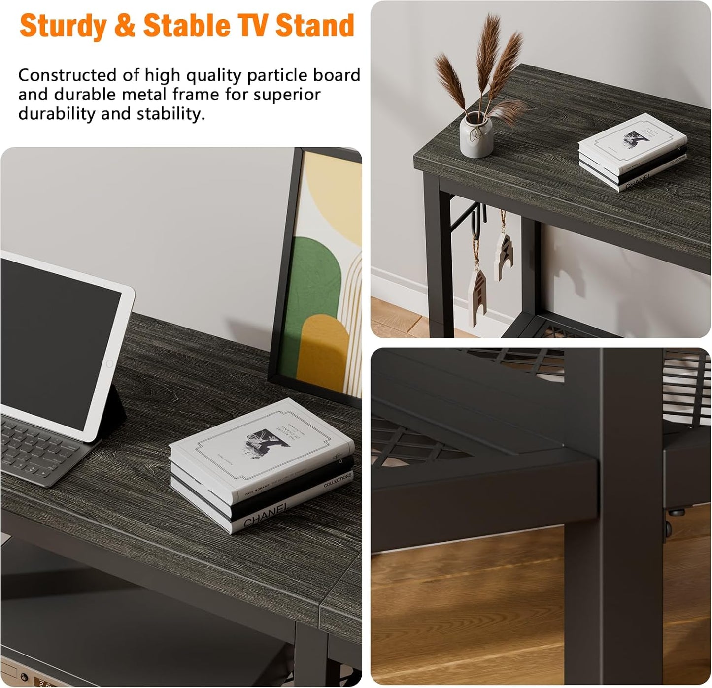 Furologee 55" TV Stand with Soundbar Shelf, Media Console Table with Open Storage for Living Room & Bedroom