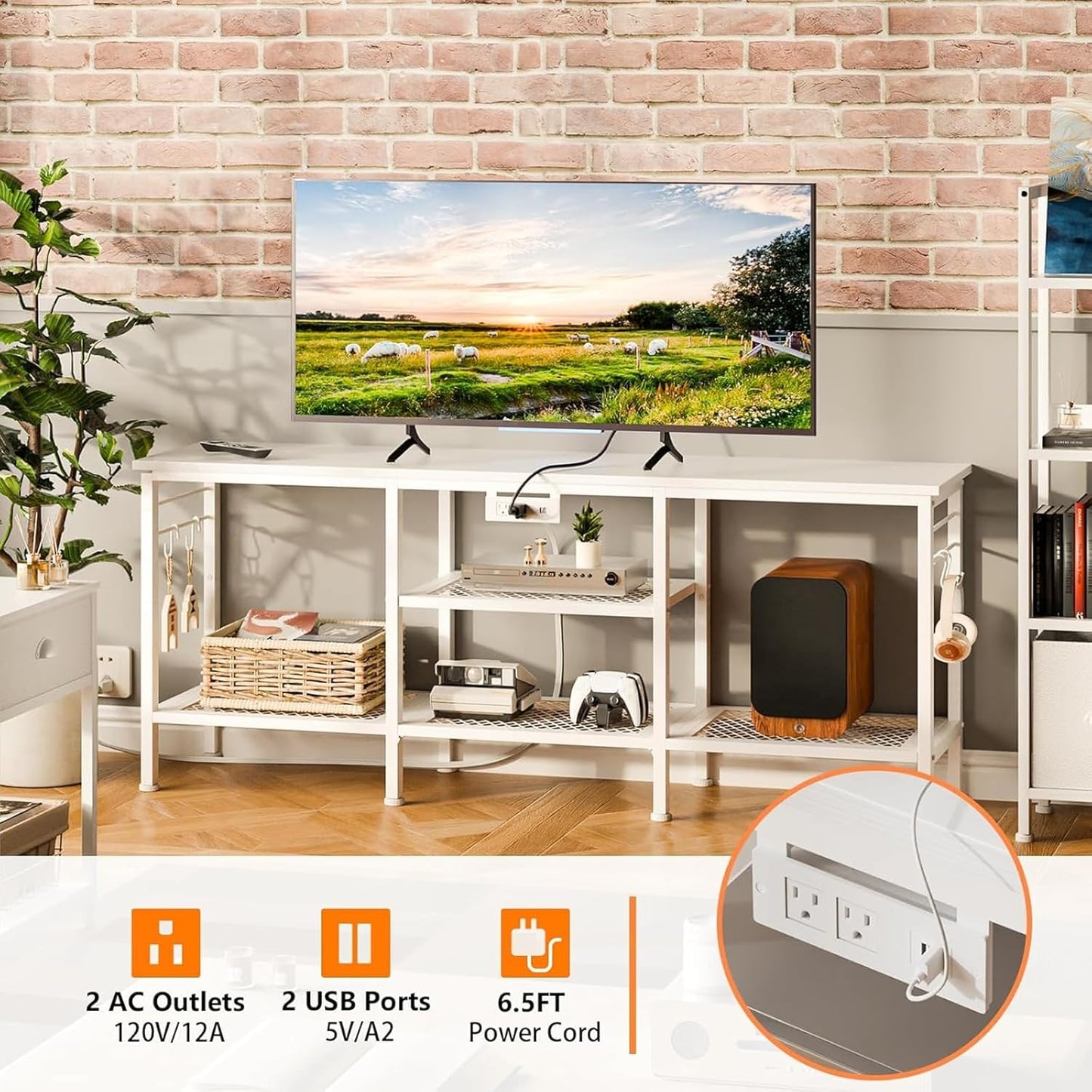 Furologee 55" TV Stand with Power Outlets, Open Storage & Soundbar Shelf – Media Console for Living Room & Bedroom