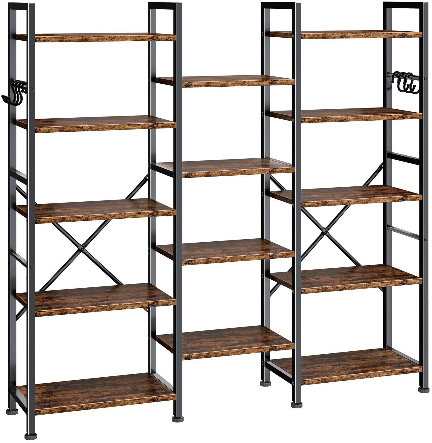 Furologee 14 Display Shelf Bookcase, 5 Tier Triple Large Bookshelf, Wide Book Shelf