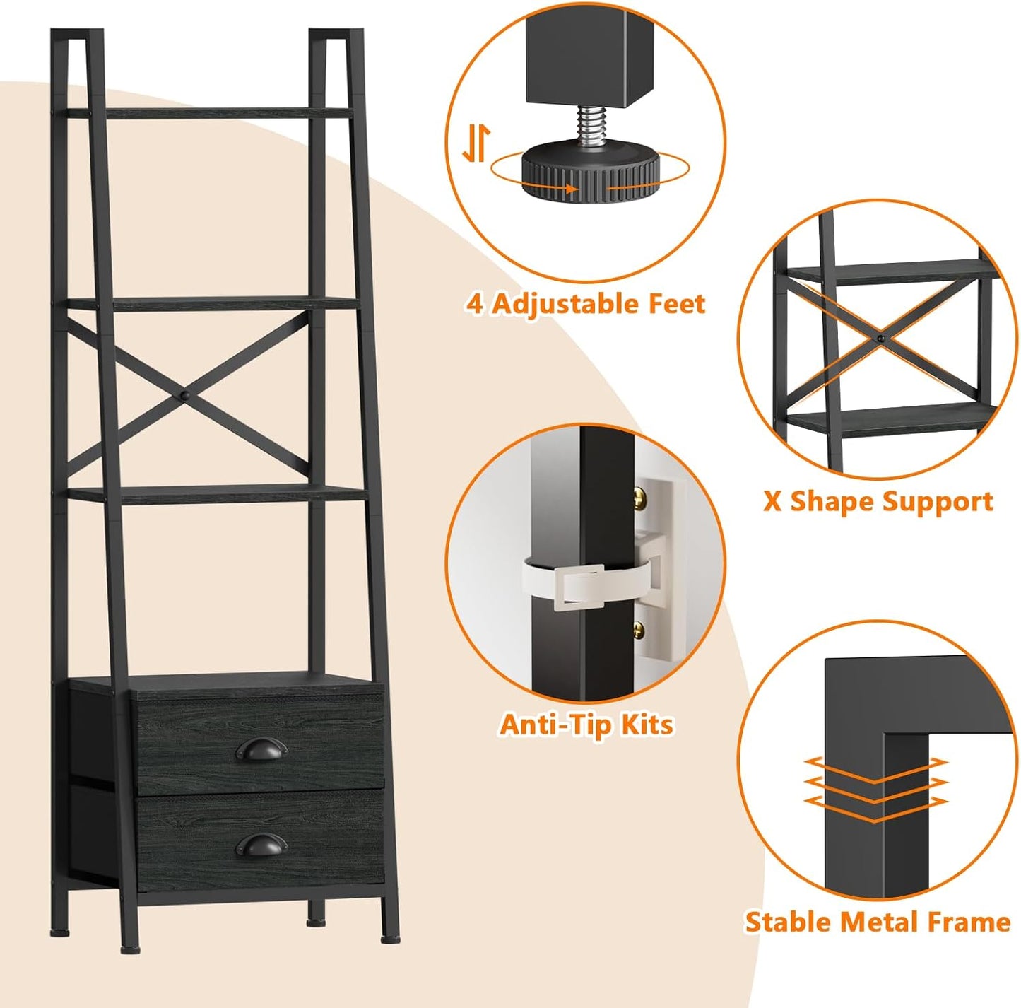 Furologee Ladder Shelf with 2 Drawers