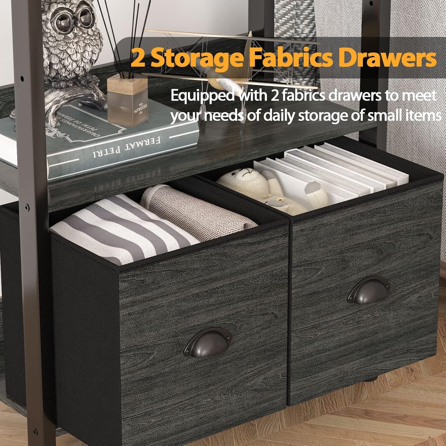 Furologee 5-Tier Bookshelf with Drawers – Tall Industrial Bookcase for Living Room or Office