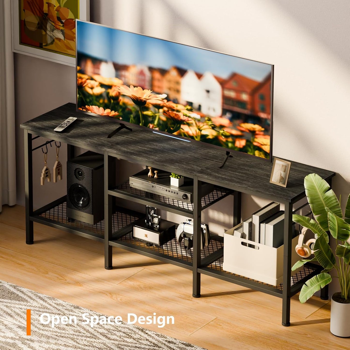 Furologee 55" TV Stand with Soundbar Shelf, Media Console Table with Open Storage for Living Room & Bedroom