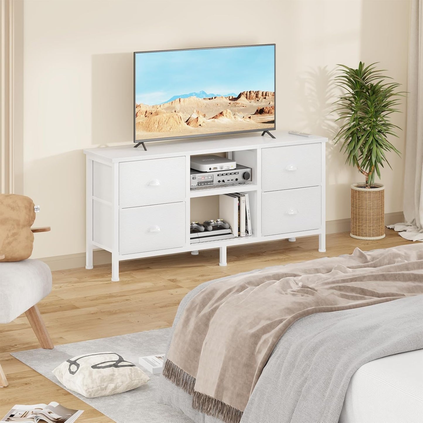 Furologee 50" TV Stand with 4 Drawers & Open Shelf – Industrial Media Console for Bedroom & Living Room