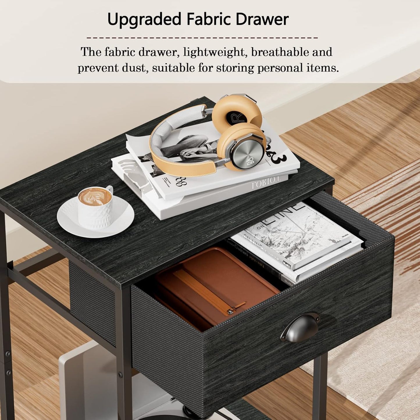 Furologee Set of 2 Nightstands with Drawer & Shelf – Industrial Bedside Tables for Bedroom/Living Room