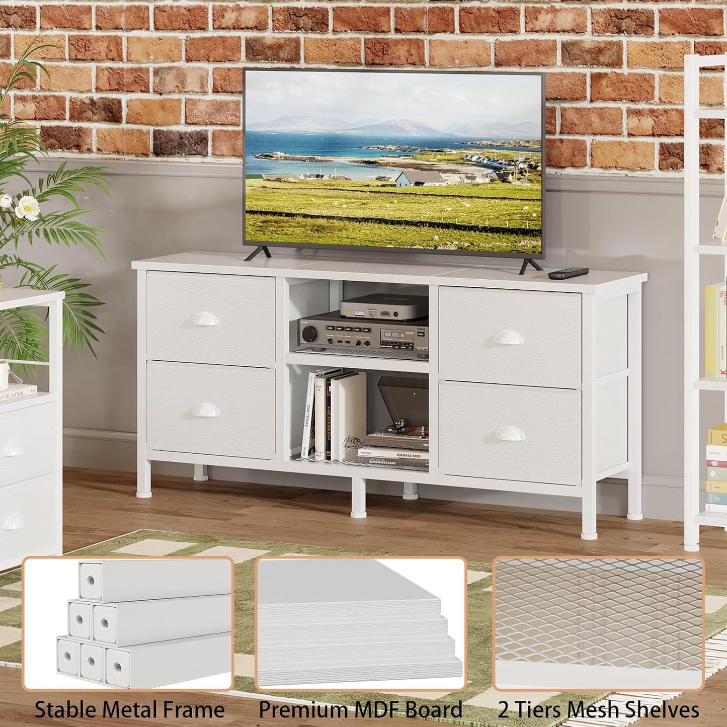 Furologee 50" TV Stand with 4 Drawers & Open Shelf – Industrial Media Console for Bedroom & Living Room