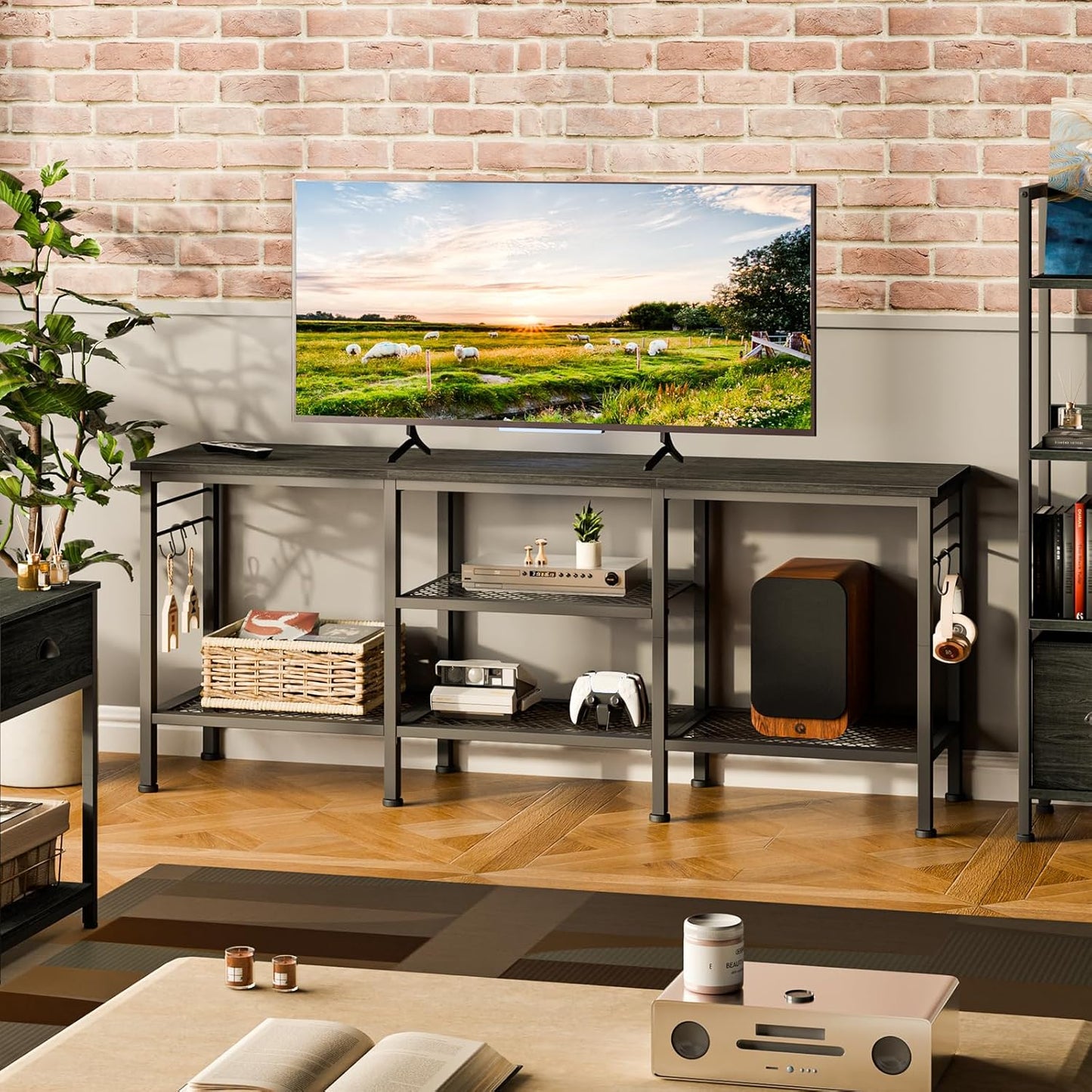 Furologee 55" TV Stand with Soundbar Shelf, Media Console Table with Open Storage for Living Room & Bedroom