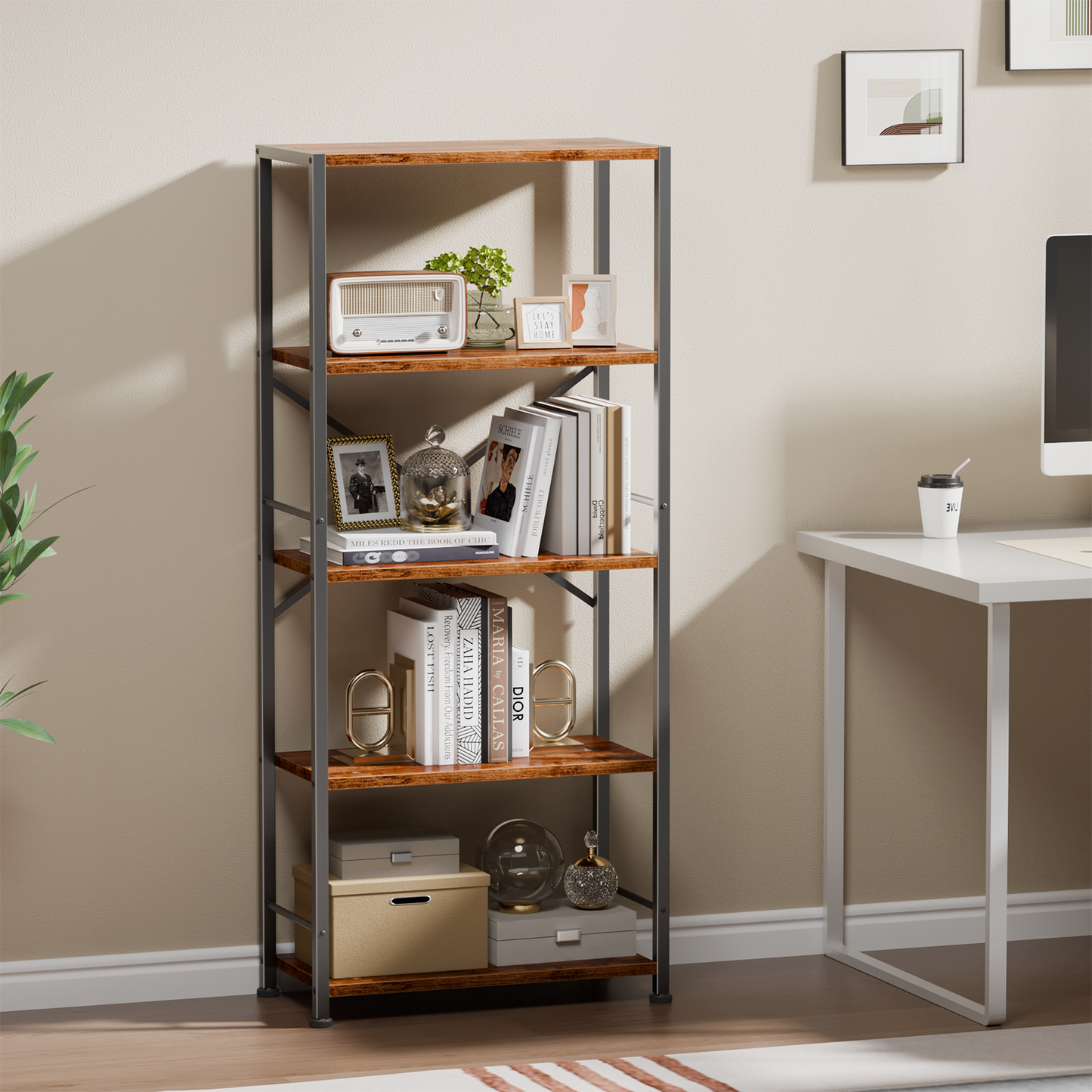 Furologee 5 Tier Book Shelf, Tall Wide Bookshelf, Industrial Open Bookcase, Display Shelves Storage Organizer