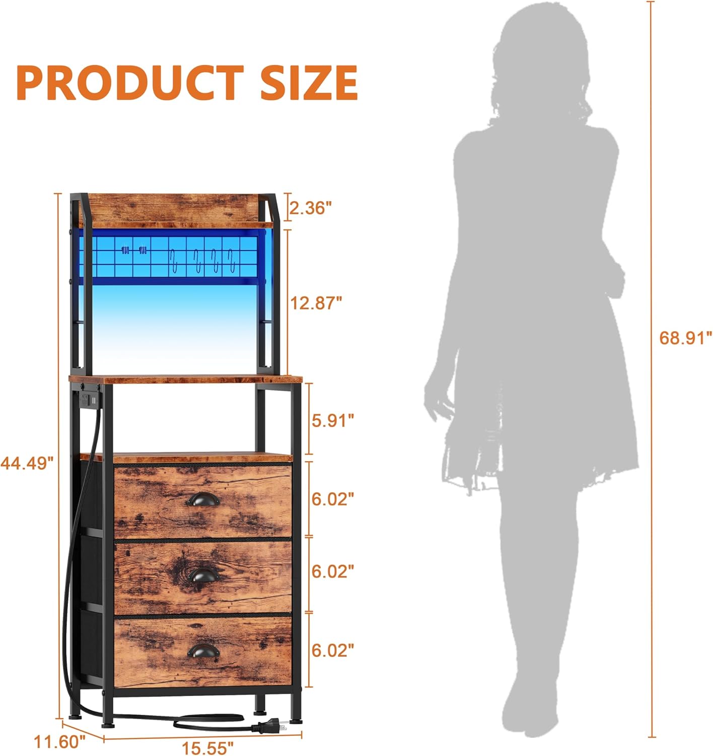 Furologee 44'' Tall Nightstand with Charging Station