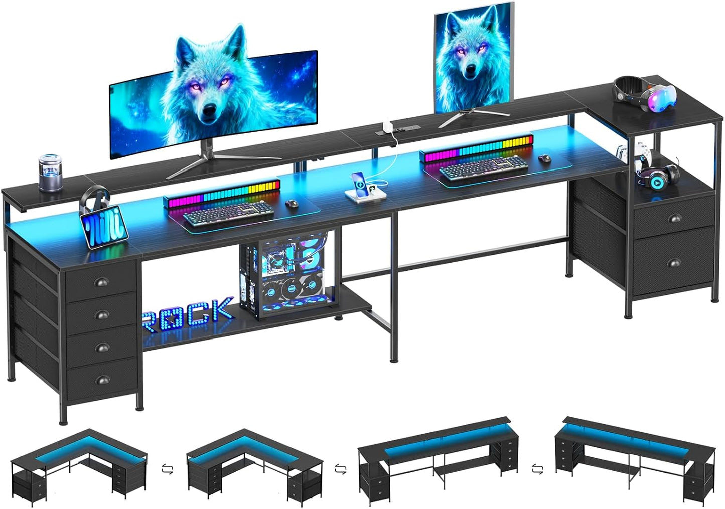 Furologee 95" Two Person Computer Gaming Desk, Black