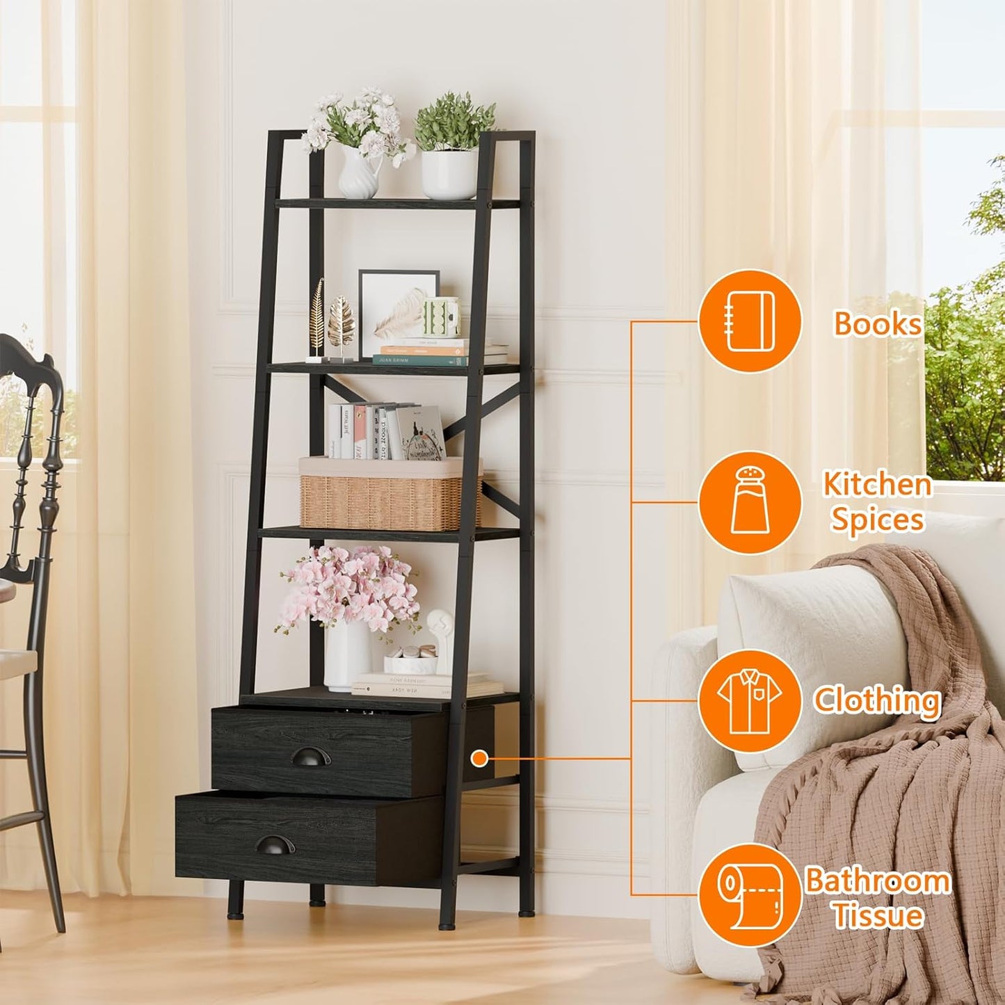 Furologee Ladder Shelf with 2 Drawers