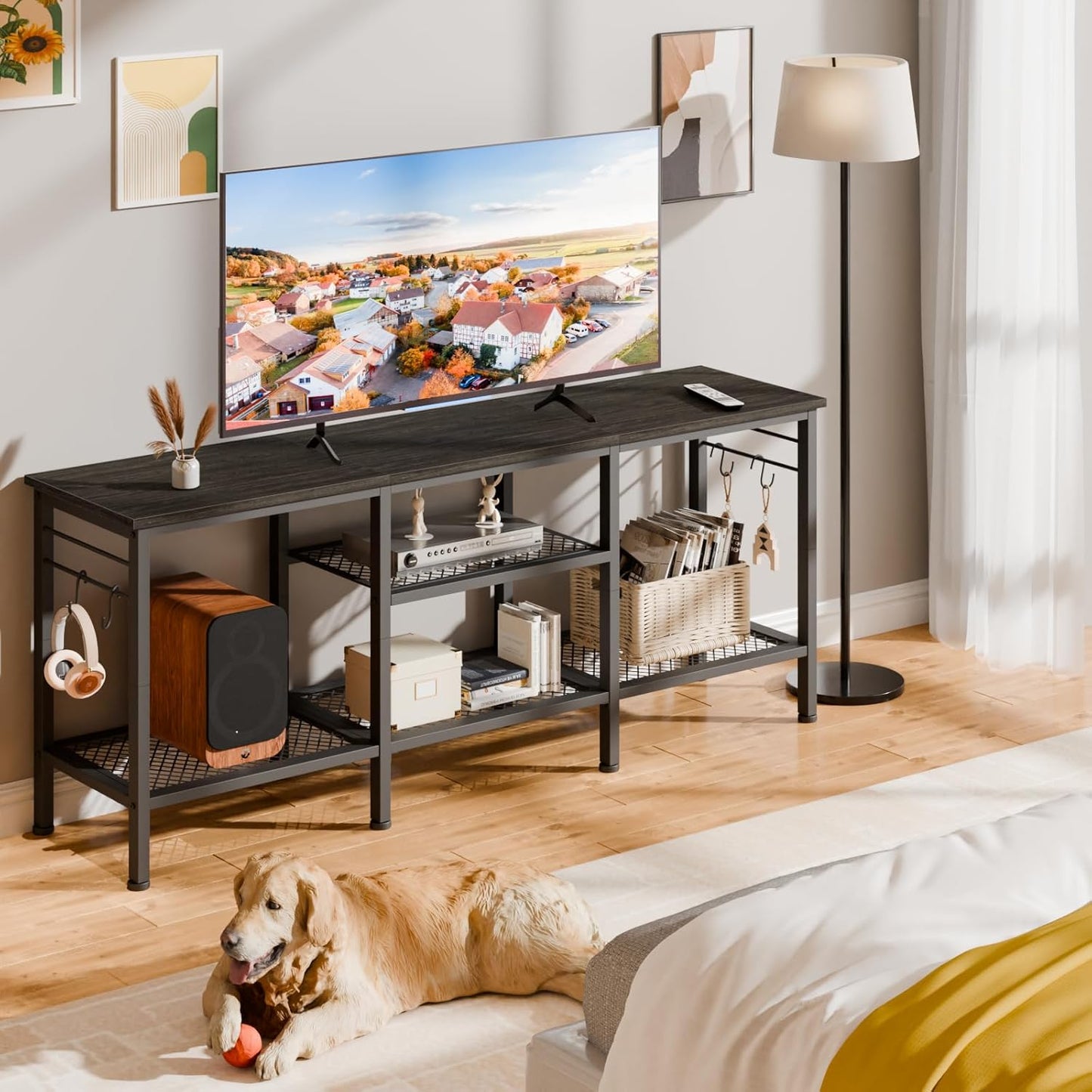 Furologee 55" TV Stand with Soundbar Shelf, Media Console Table with Open Storage for Living Room & Bedroom