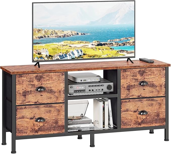 Furologee 50" TV Stand with 4 Drawers & Open Shelf – Industrial Media Console for Bedroom & Living Room