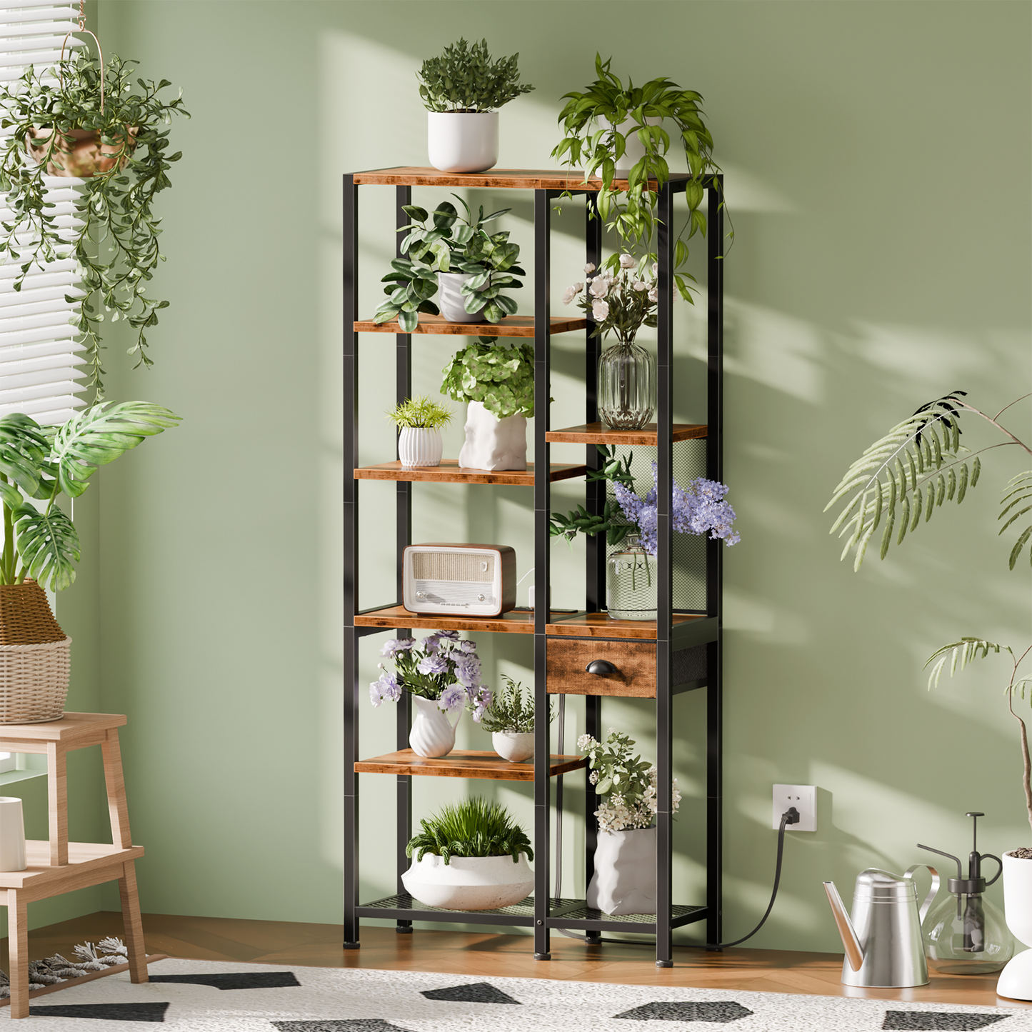 Furologee 6-Tier Bookshelf with Charging Station