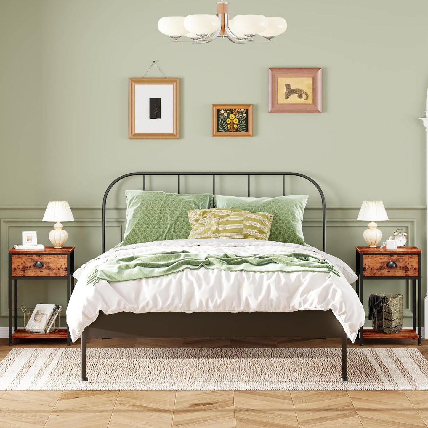 Furologee Set of 2 Nightstands with Drawer & Shelf – Industrial Bedside Tables for Bedroom/Living Room