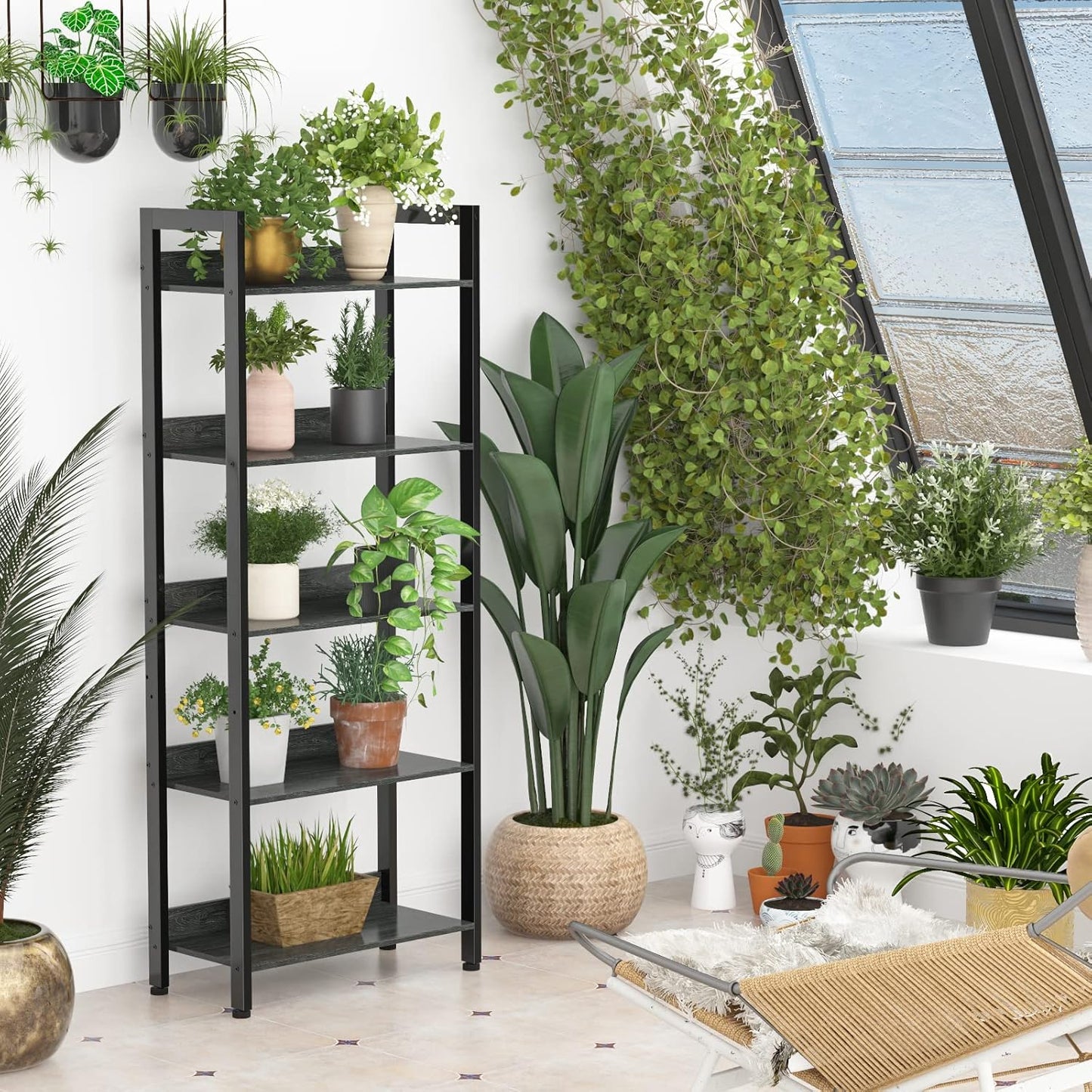 Furologee 5-Tier Bookshelf with Drawers – Tall Industrial Bookcase for Living Room or Office