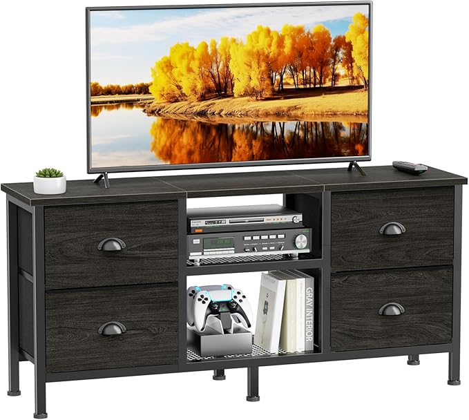 Furologee 50" TV Stand with 4 Drawers & Open Shelf – Industrial Media Console for Bedroom & Living Room