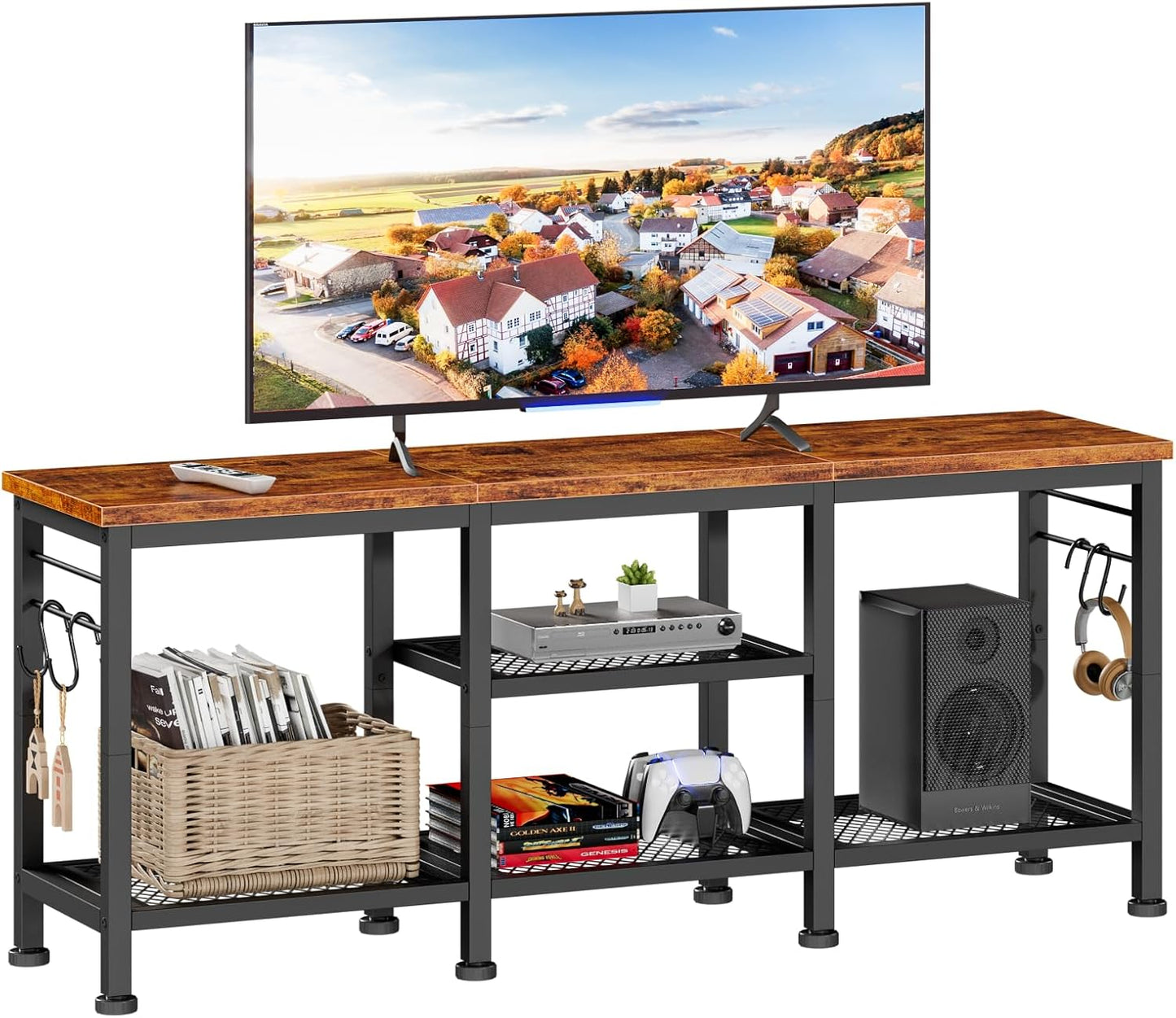 Furologee 55" TV Stand with Soundbar Shelf, Media Console Table with Open Storage for Living Room & Bedroom