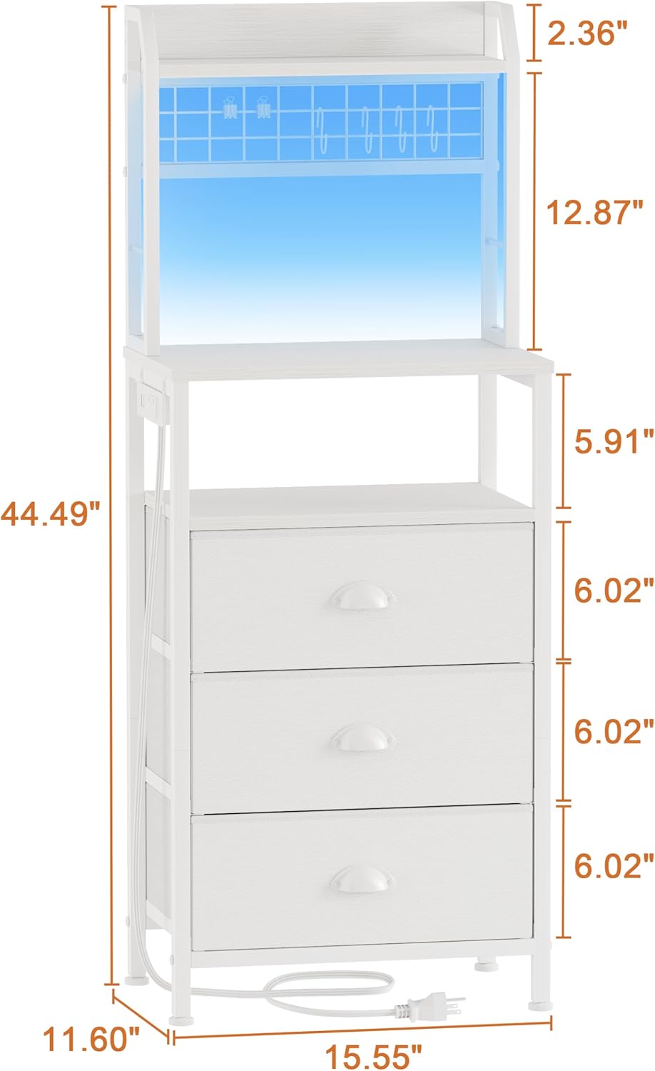 Furologee 40" Tall Nightstand with Charging Station, LED Lights & Storage – Bedside Table with Drawers & Pegboard