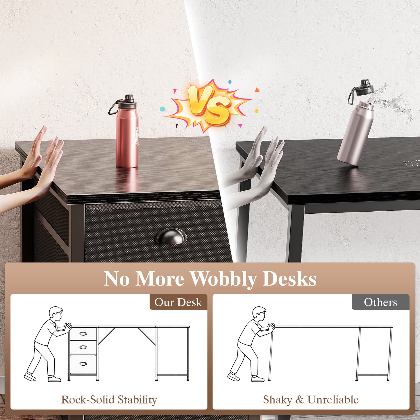 Furologee 55" L Shaped Desk with Power Outlets & USB-C Port, Reversible Corner Computer Desk with File Drawers, Work Study Gaming Table for Home Office, Dorm, Black