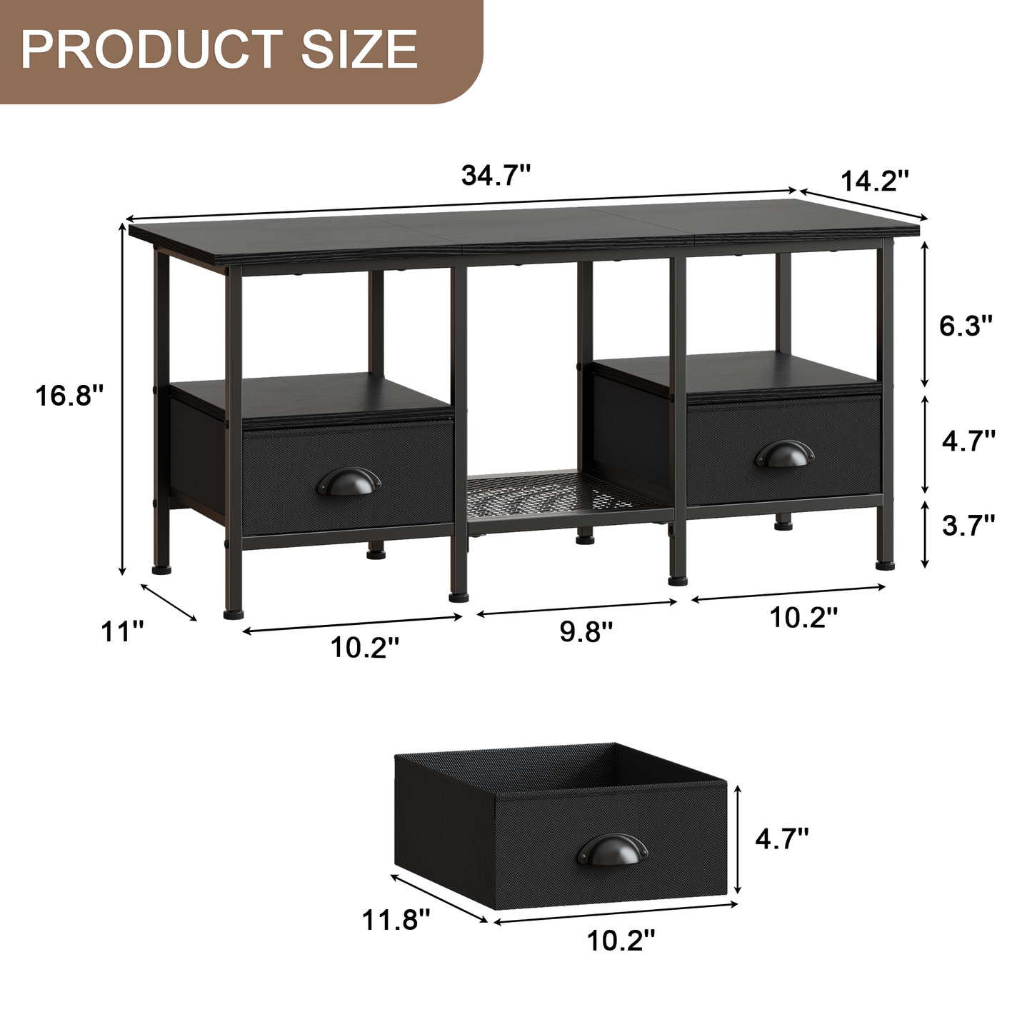 Furologee 35" Coffee Table with Storage Drawers, Rustic Industrial Center Table with 2-Tier Shelf for Small Living Rooms