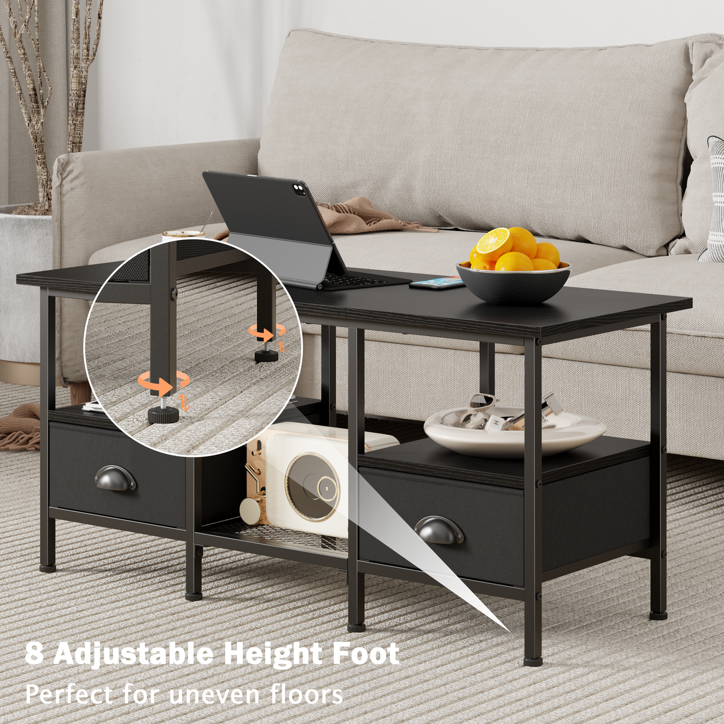 Furologee 35" Coffee Table with Storage Drawers, Rustic Industrial Center Table with 2-Tier Shelf for Small Living Rooms
