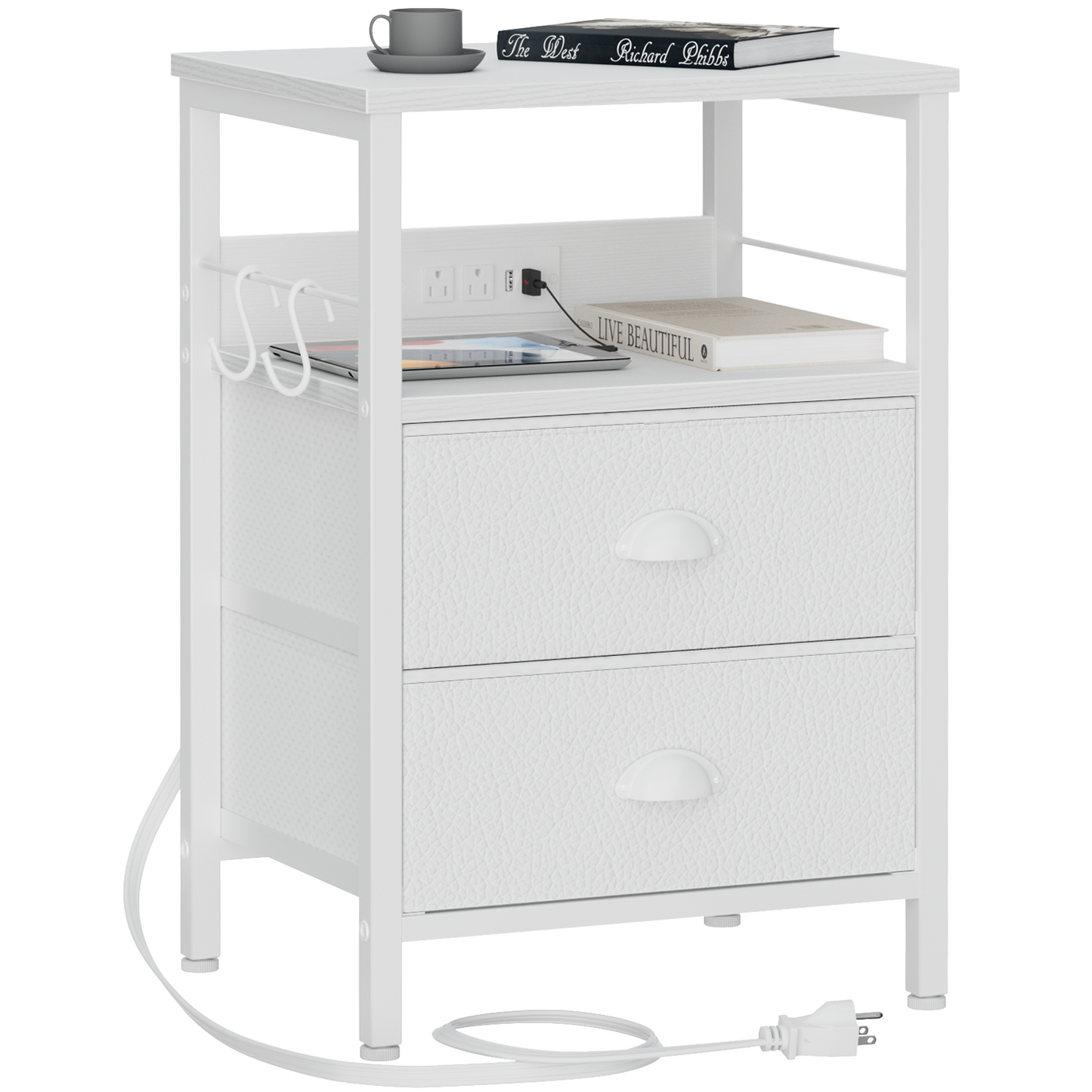 Furologee Nightstand Set of 2, with Charging Station and USB Ports