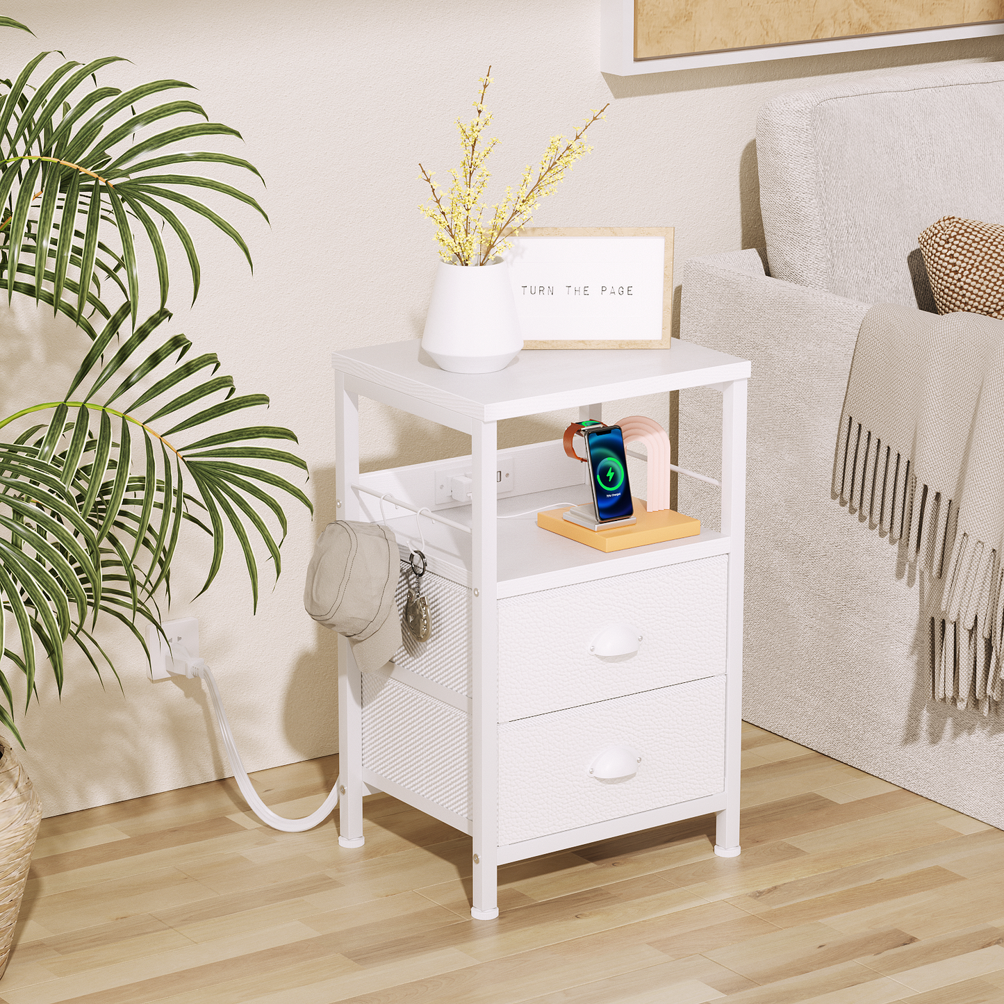 Furologee Nightstand Set of 2, with Charging Station and USB Ports