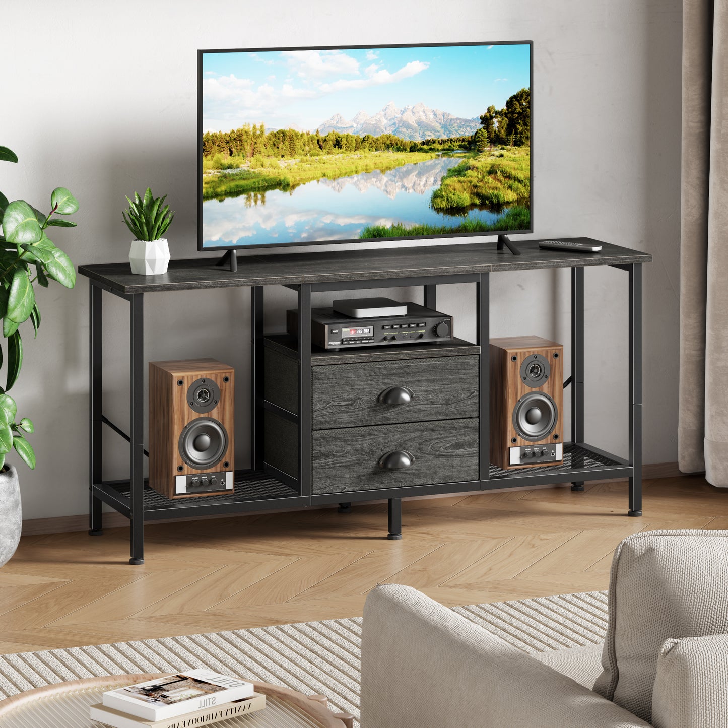 Furologee 43 Inch TV Stand with 2 Fabric Drawers