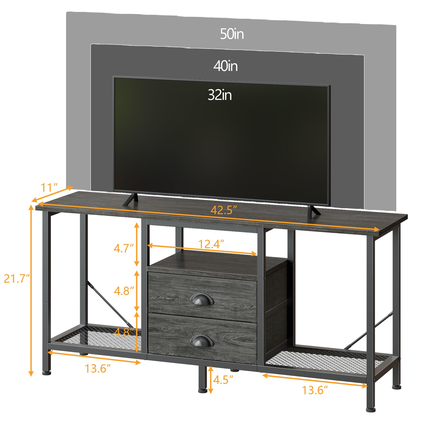 Furologee 43 Inch TV Stand with 2 Fabric Drawers